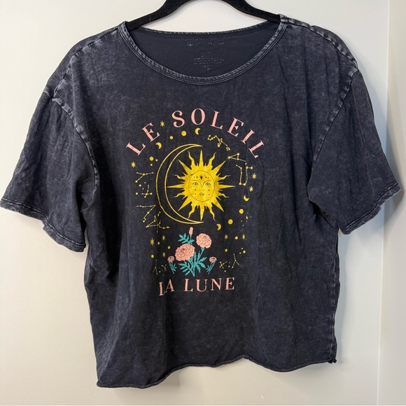 Caution To The Wind Tops - Caution to the Wind “Le Soleil La Lune” Celestial Graphic Crop Tee – Loose Look